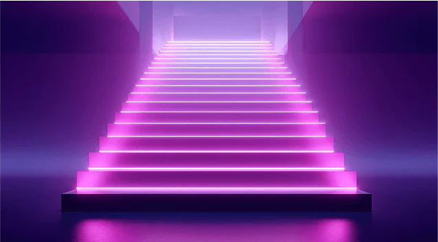 staircase with glowing purple and pink neon lights