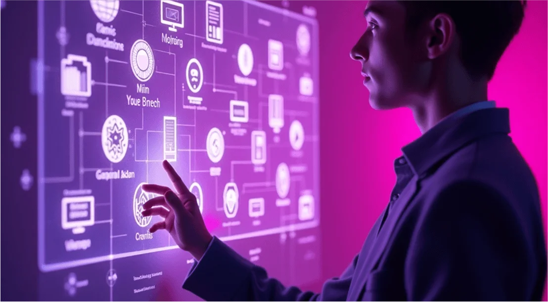 glowing digital screen with icons